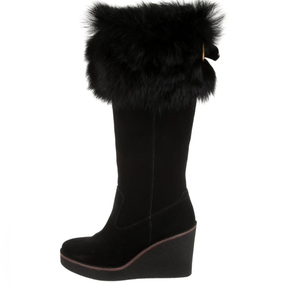 NEW-$350 UGG Valberg Black Suede Shearling Knee Boot- 8